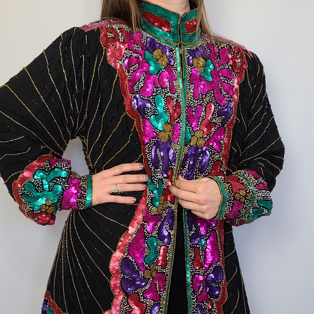 Vintage 80s Baluchi creations silk beaded jacket❤